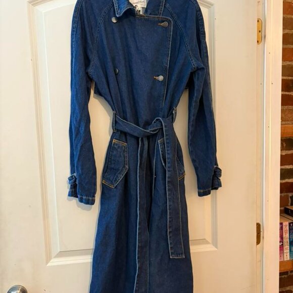 Universal Thread Denim Trench Coat XS – Belted Longline Jacket Dark Wash - Picture 2 of 2